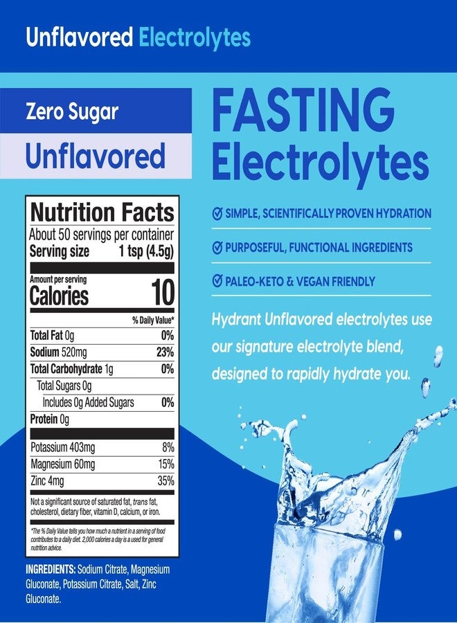 Hydrant - Bulk Fasting Electrolyte Hydration Powder, 50 Servings Sugar-Free Fasting Supplement Powder - Zero Sugar Flavorless Drink Mix for Fasting - Image 2